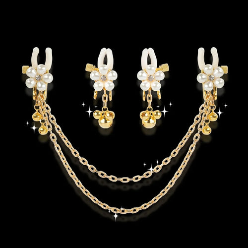 Pearl Petals Bells Nipple Clamps with Chain