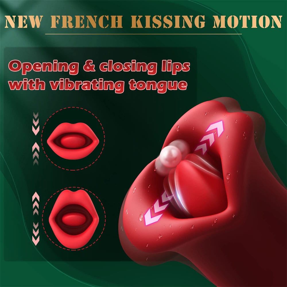 Rose Muncher Vibrator With Stick 10 Vibration Modes And 10 French Kissing Modes