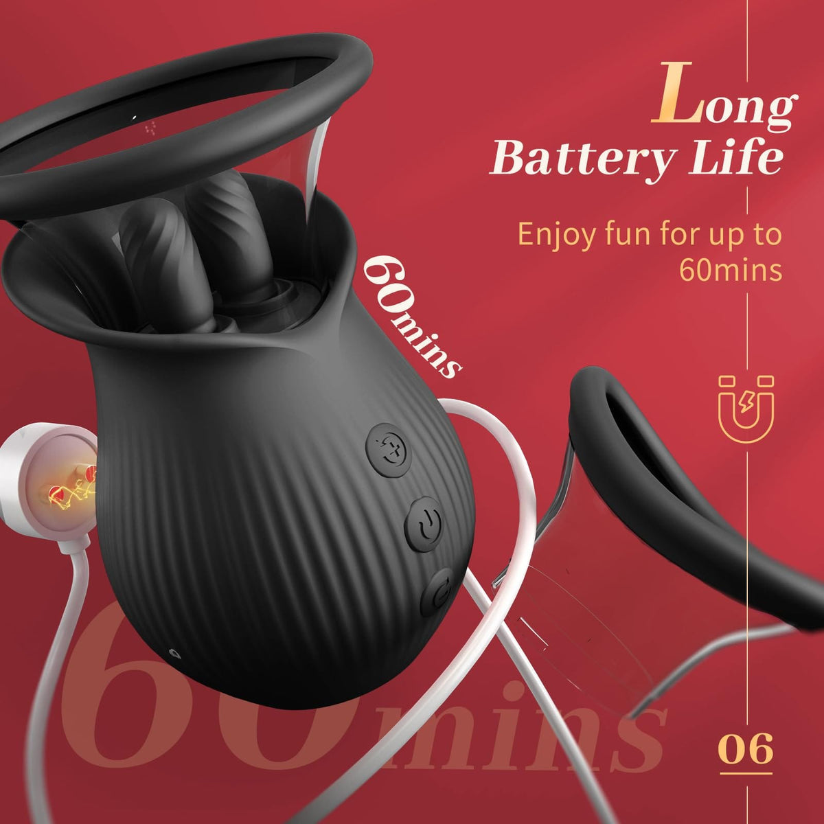 Rose Romeo - 3in1 Rose Sex Toy with 2 Suction Cups Adult Toys Female Clitoral Nipple Vibrators with 10 Licking Sucking Vibrating
