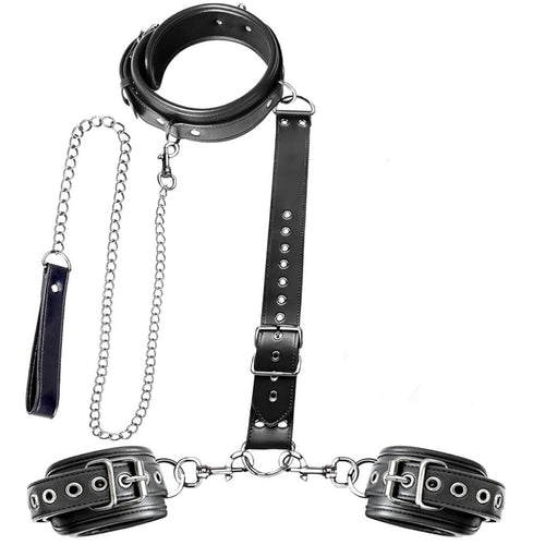 BDSM Bondage Neck to Wrist Restraints Kit with Traction Chain