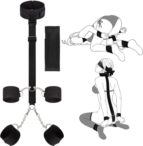 BDSM Kit Neck to Wrist Behind Back Collar Restraints Adjustable Set SM Play