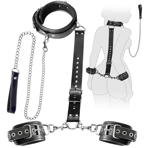 BDSM Bondage Neck to Wrist Restraints Kit with Traction Chain