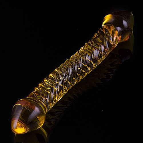 Curved Clear Yellow Unique Design 8.07″ Double Sides Dildo