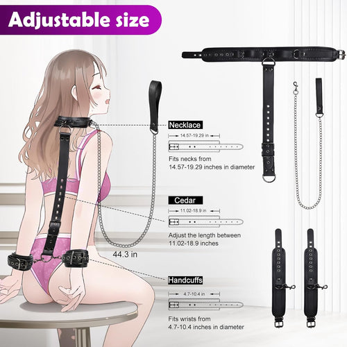 BDSM Bondage Neck to Wrist Restraints Kit with Traction Chain