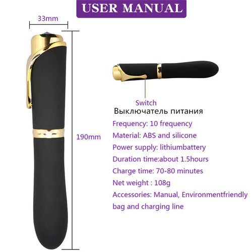 10 Speed Pen-shaped G-spot Vibrating Dildo Magic Massager