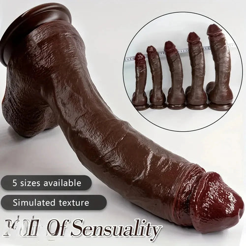 Multi-Size Ebony Liquid Silicone Female Realistic Thick Male Soft Dildo