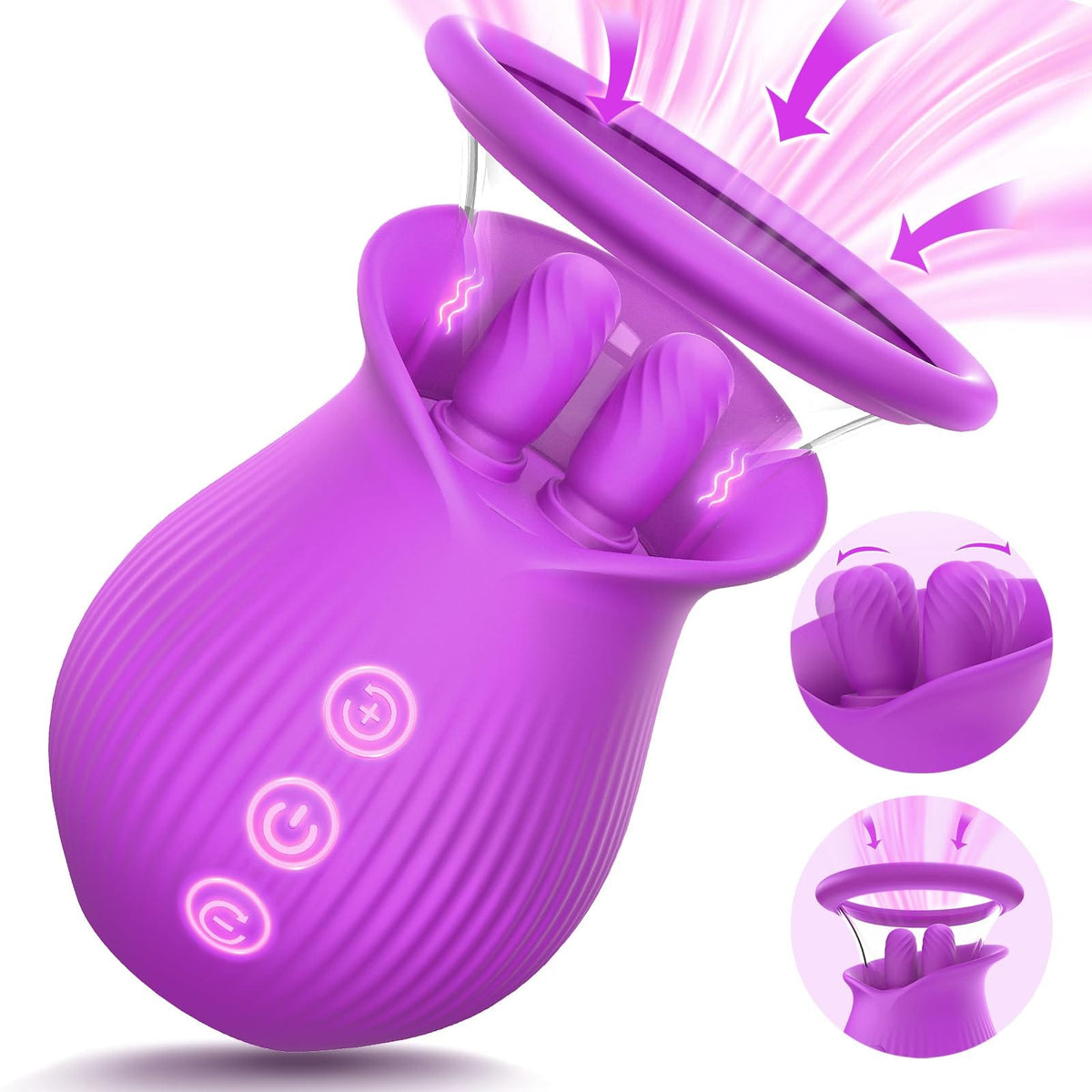 Rose Romeo - 3in1 Rose Sex Toy with 2 Suction Cups Adult Toys Female Clitoral Nipple Vibrators with 10 Licking Sucking Vibrating