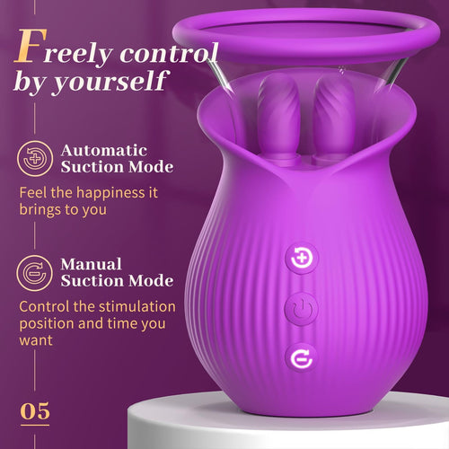 Rose Romeo - 3in1 Rose Sex Toy with 2 Suction Cups Adult Toys Female Clitoral Nipple Vibrators with 10 Licking Sucking Vibrating