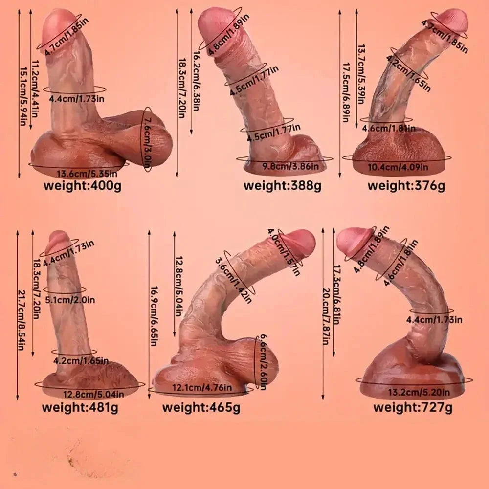 Six Lengths Liquid Silicone Realistic Dildo For Hands-Free G Spot Play