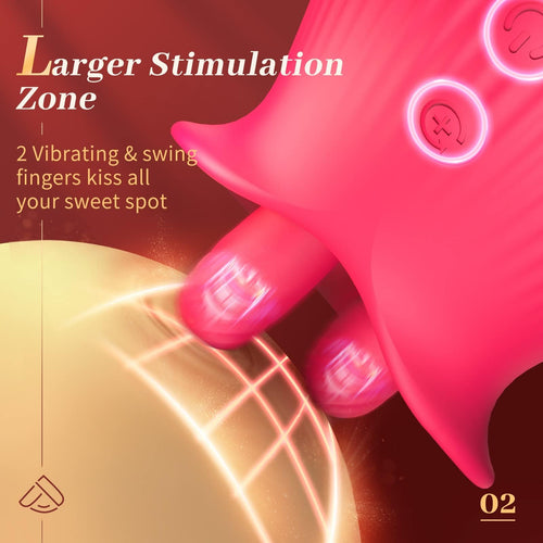 Rose Romeo - 3in1 Rose Sex Toy with 2 Suction Cups Adult Toys Female Clitoral Nipple Vibrators with 10 Licking Sucking Vibrating